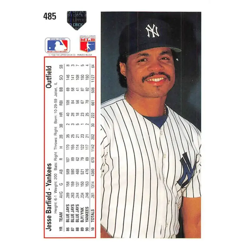 1991 Upper Deck #485 Jesse Barfield NM-MT New York Yankees Baseball Card - Baseball Card Single