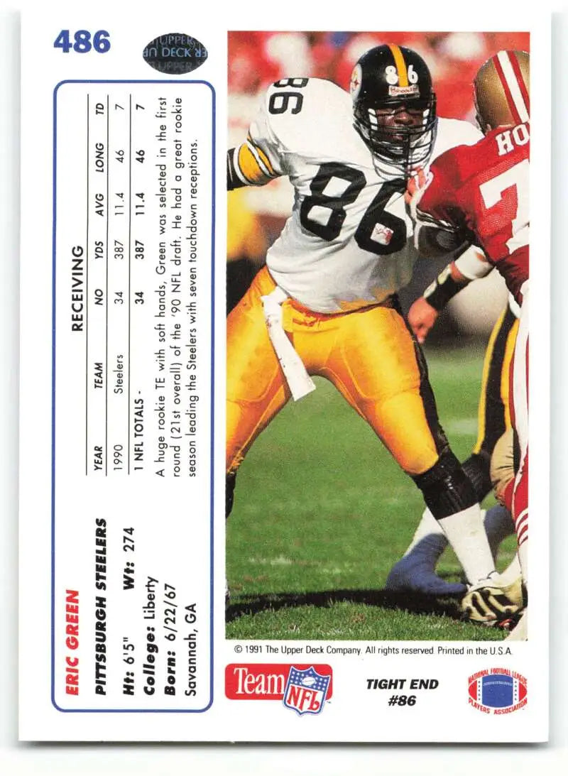 1991 Upper Deck #486 Eric Green NM-MT Pittsburgh Steelers Football Card - Football Card Single