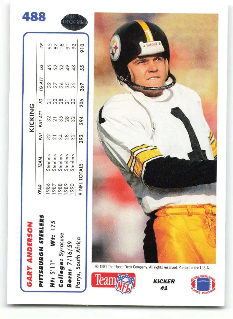1991 Upper Deck #488 Gary Anderson NM-MT Pittsburgh Steelers Football Card - Football Card Single