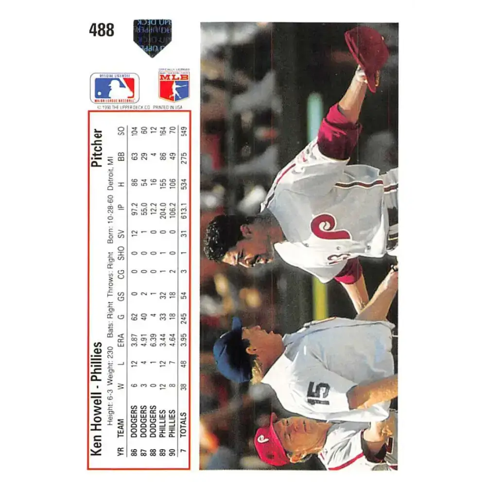 1991 Upper Deck #488 Ken Howell EX Excellent Philadelphia Phillies Baseball Card - Baseball Card Single