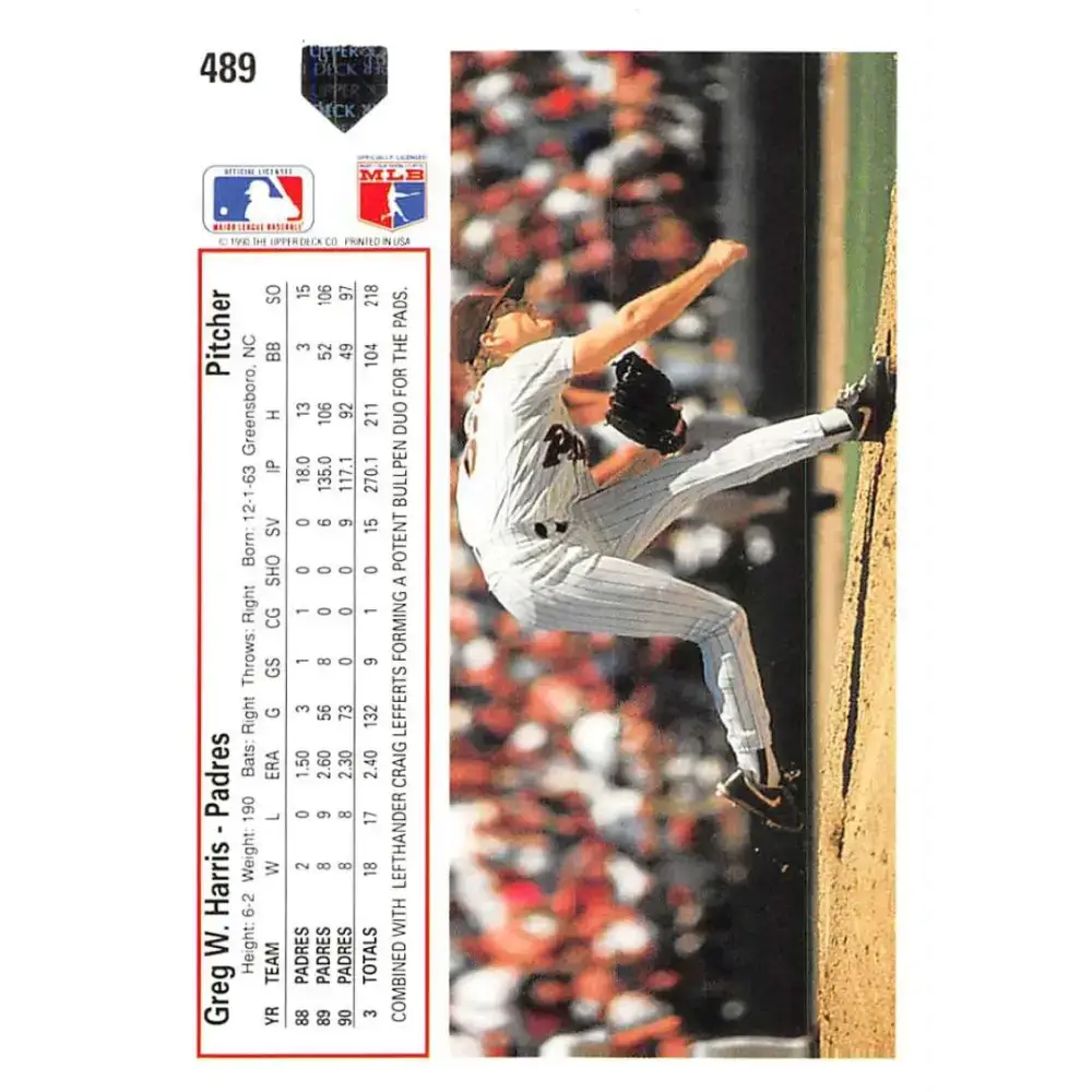 1991 Upper Deck #489 Greg Harris EX Excellent San Diego Padres Baseball Card - Baseball Card Single