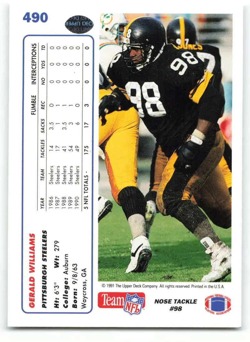 1991 Upper Deck #490 Gerald Williams NM-MT Pittsburgh Steelers Football Card - Football Card Single