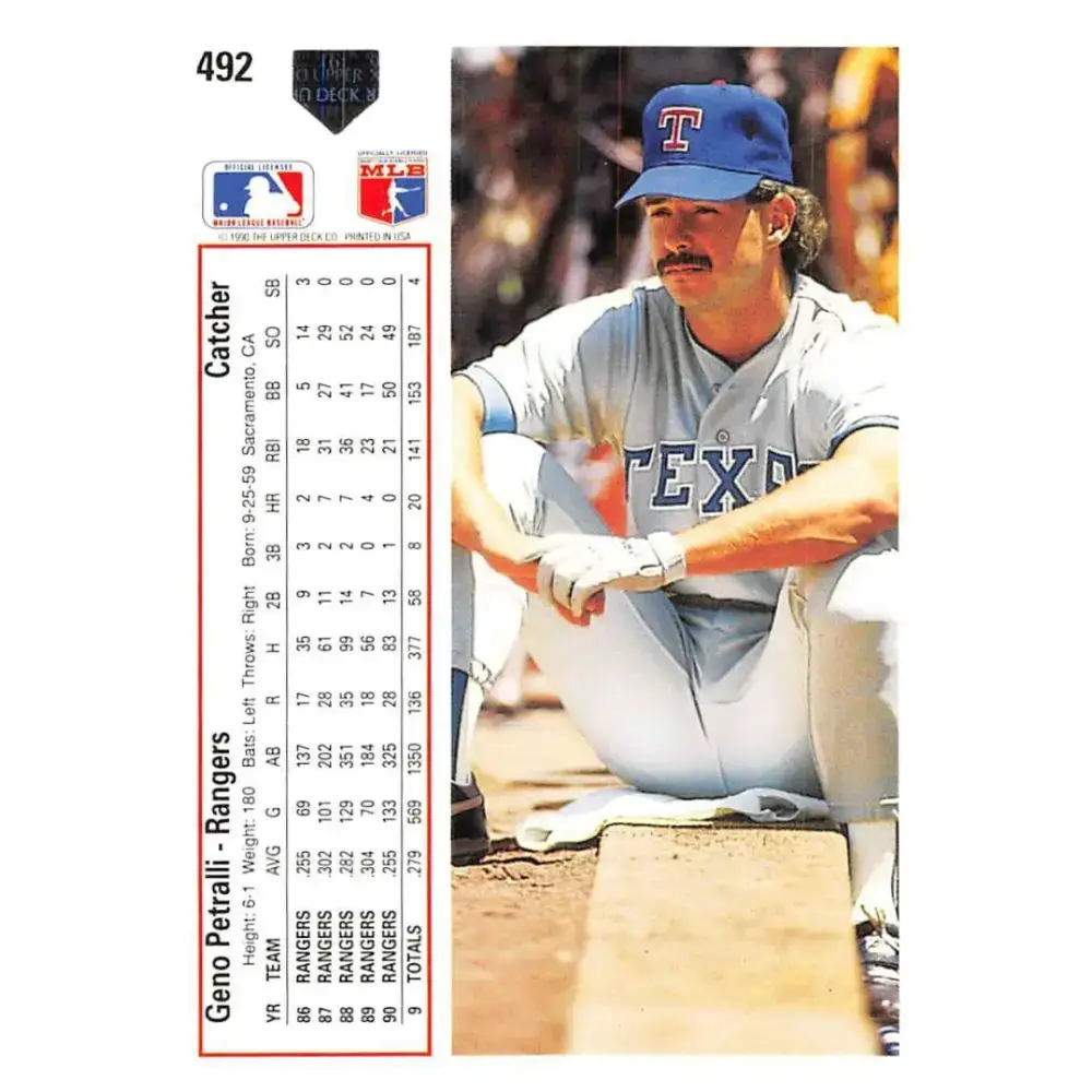 1991 Upper Deck #492 Geno Petralli NM-MT Texas Rangers Baseball Card - Baseball Card Single
