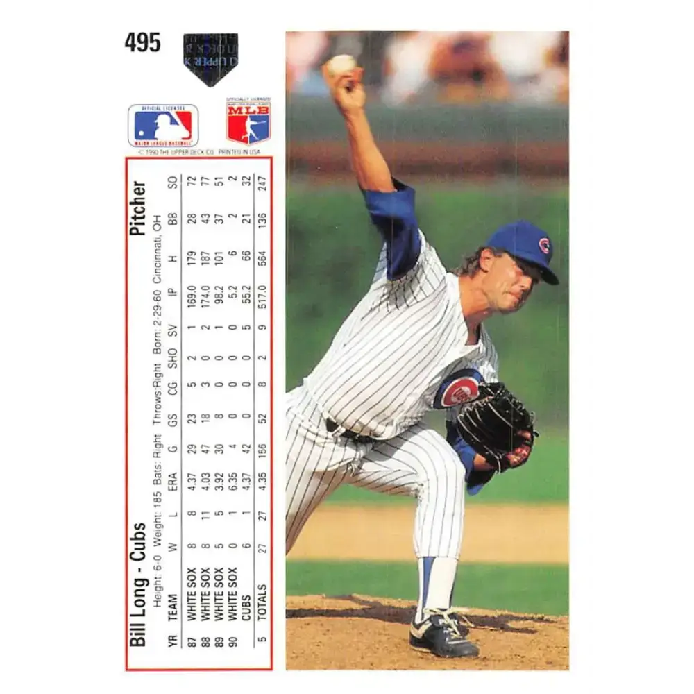 1991 Upper Deck #495 Bill Long EX Excellent Chicago Cubs Baseball Card - Baseball Card Single