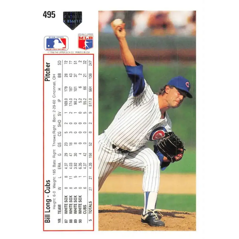 1991 Upper Deck #495 Bill Long EX Excellent Chicago Cubs Baseball Card - Baseball Card Single