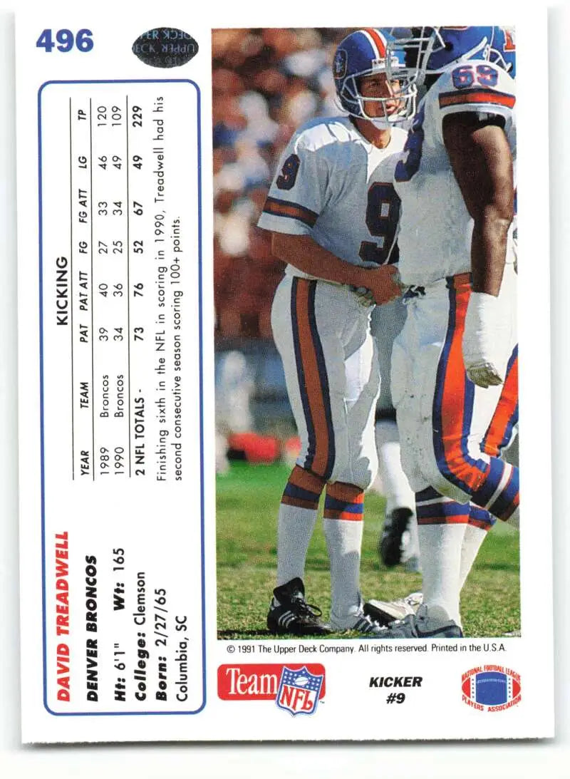 1991 Upper Deck #496 David Treadwell NM-MT Denver Broncos Football Card - Football Card Single