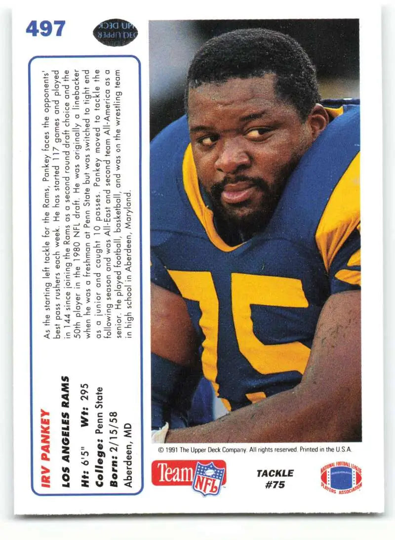 1991 Upper Deck #497 Irv Pankey NM-MT Los Angeles Rams Football Card - Football Card Single