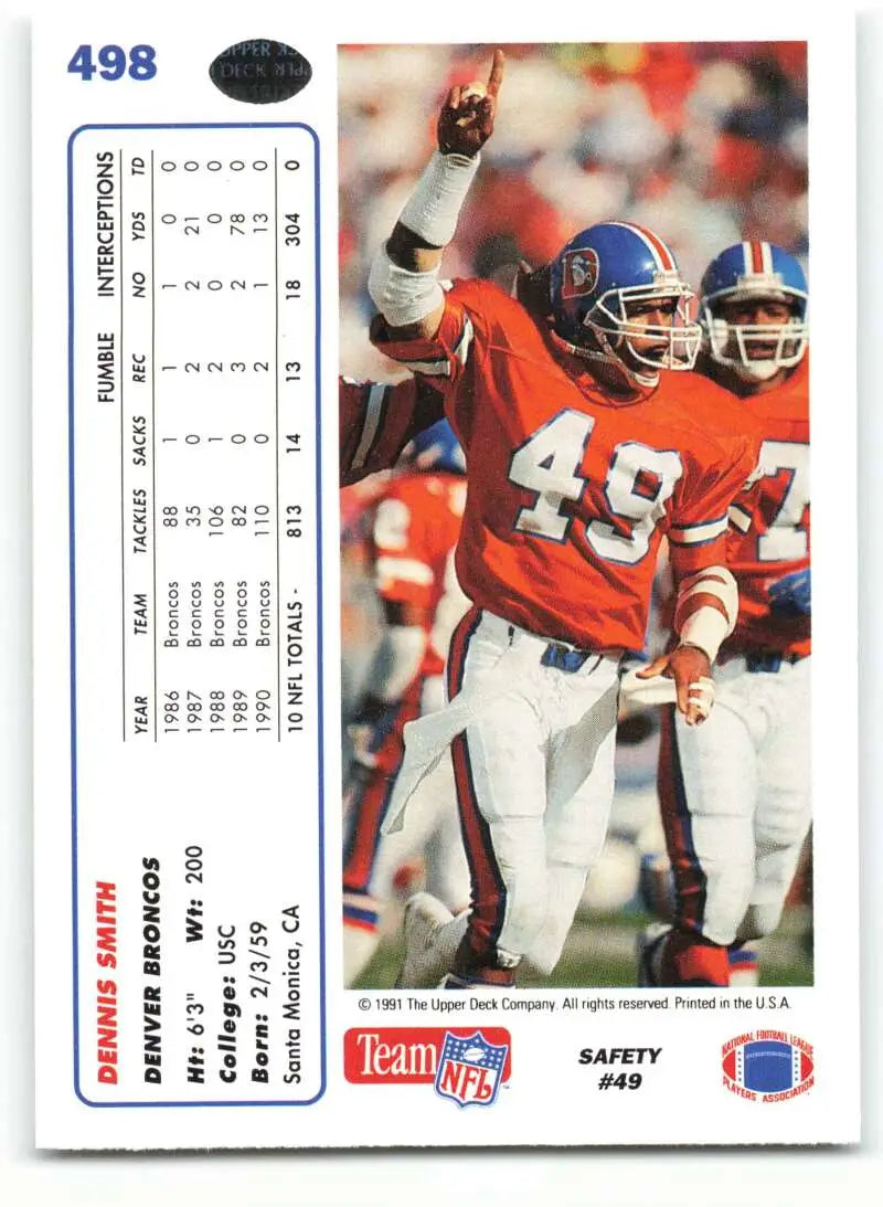 1991 Upper Deck #498 Dennis Smith NM-MT Denver Broncos Football Card - Football Card Single