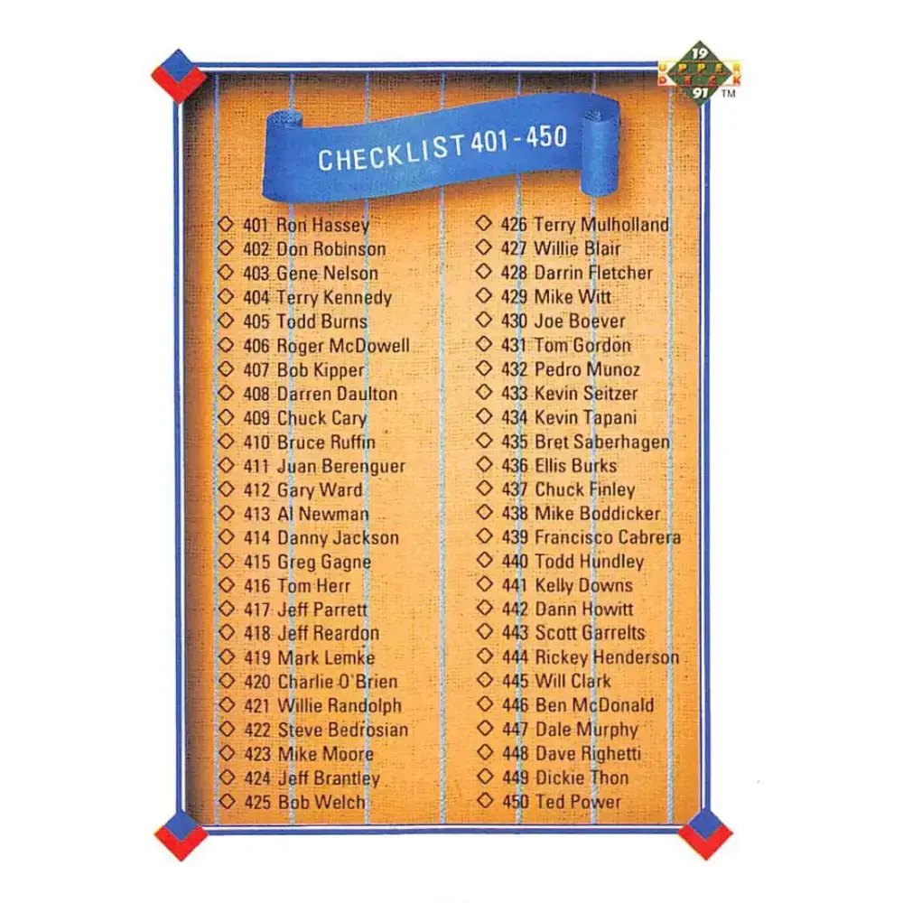 1991 Upper Deck #500 Checklist 401-500 EX Excellent Checklist Baseball Card - Baseball Card Single