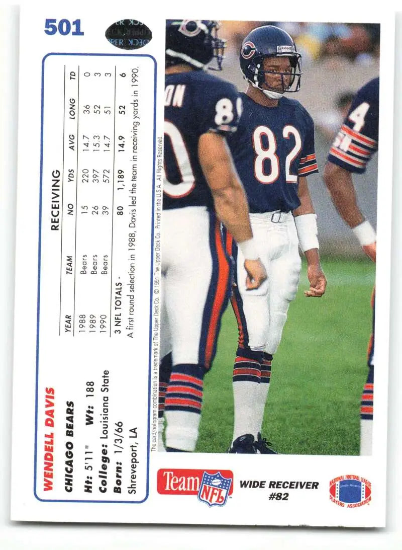 1991 Upper Deck #501 Wendell Davis NM-MT Chicago Bears Football Card - Football Card Single
