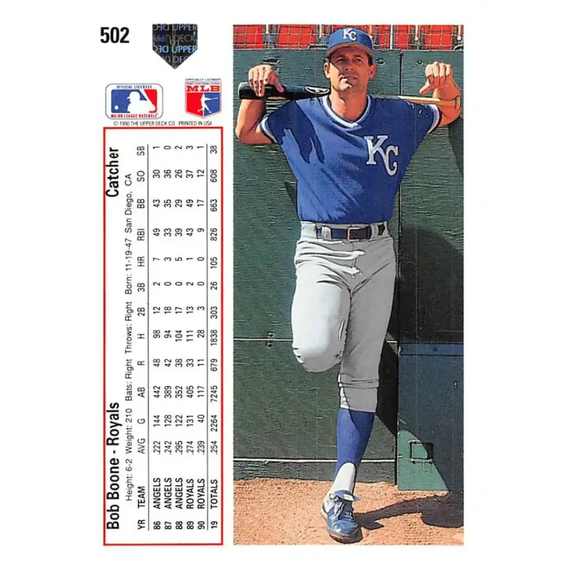 1991 Upper Deck #502 Bob Boone EX Excellent Kansas City Royals Baseball Card - Baseball Card Single