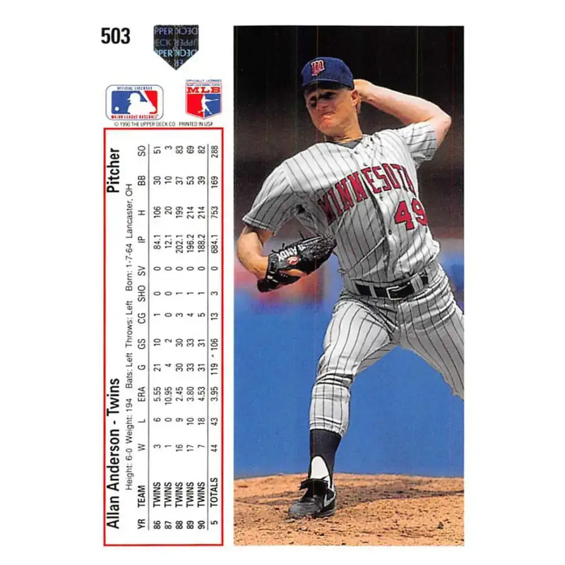 1991 Upper Deck #503 Allan Anderson EX Excellent Minnesota Twins Baseball Card - Baseball Card Single