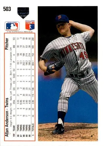 Original gloss 1991 Upper Deck Allan Anderson baseball card ID 45652