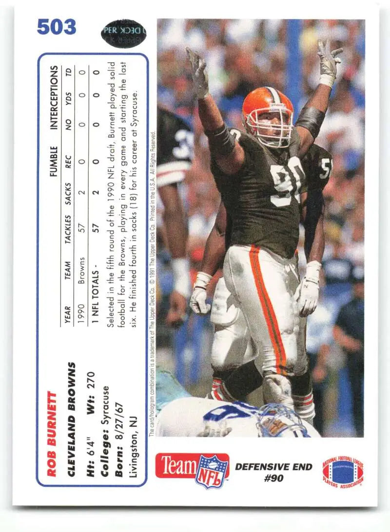 1991 Upper Deck #503 Rob Burnett NM-MT RC Rookie Cleveland Browns Football Card - Football Card Single