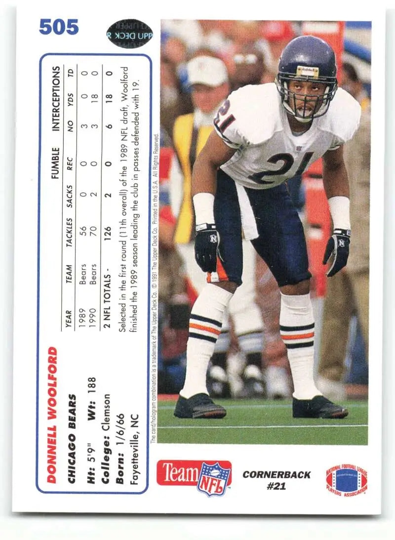 1991 Upper Deck #505 Donnell Woolford NM-MT Chicago Bears Football Card - Football Card Single