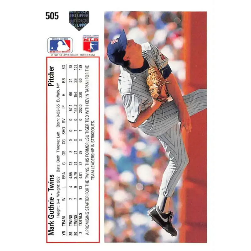 1991 Upper Deck #505 Mark Guthrie EX Excellent Minnesota Twins Baseball Card