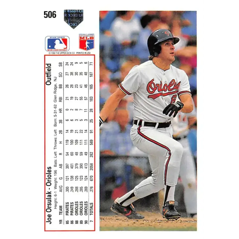 1991 Upper Deck #506 Joe Orsulak EX Excellent Baltimore Orioles Baseball Card - Baseball Card Single