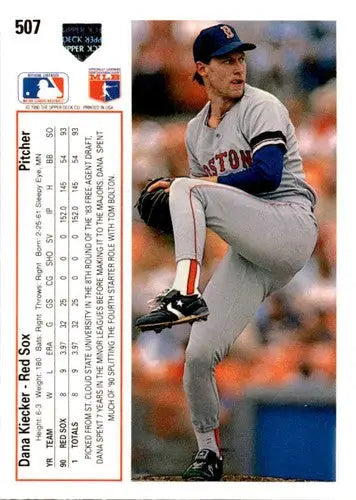 Original gloss baseball card featuring Dana Kiecker pitcher in action from 1991 Upper Deck