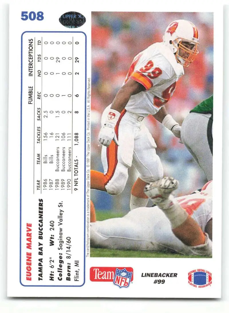 1991 Upper Deck #508 Eugene Marve NM-MT Tampa Bay Buccaneers Football Card - Football Card Single