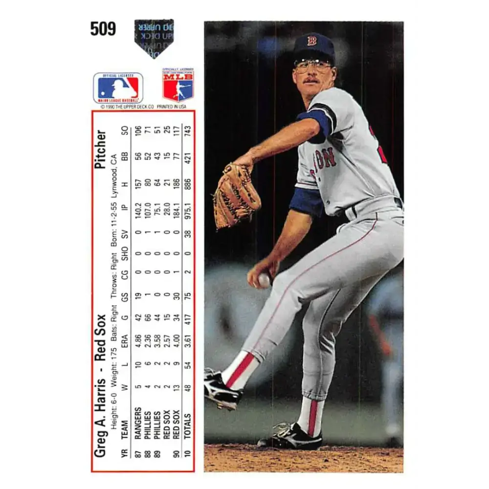 1991 Upper Deck #509 Greg Harris EX Excellent Boston Red Sox Baseball Card - Baseball Card Single