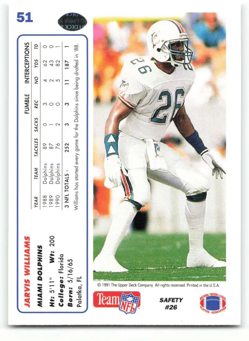 1991 Upper Deck #51 Jarvis Williams NM-MT Miami Dolphins Football Card - Football Card Single