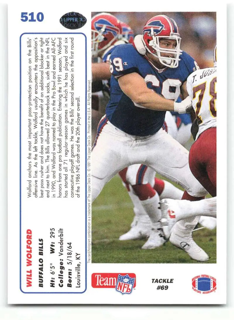 1991 Upper Deck #510 Will Wolford NM-MT Buffalo Bills Football Card - Football Card Single