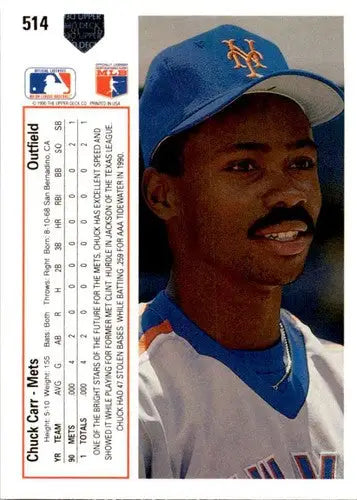 Original gloss 1991 Upper Deck Chuck Carr baseball card with ID 45693