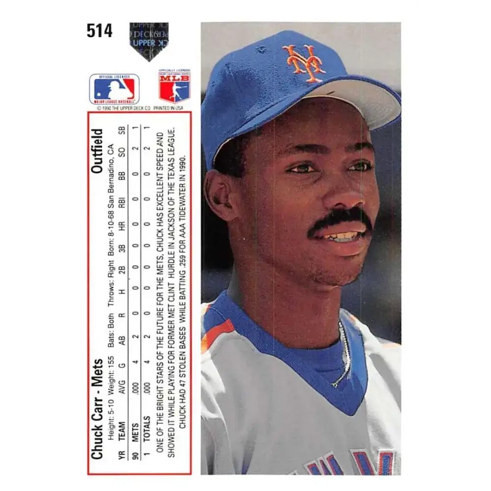 1991 Upper Deck #514 Chuck Carr NM-MT New York Mets Baseball Card - Baseball Card Single
