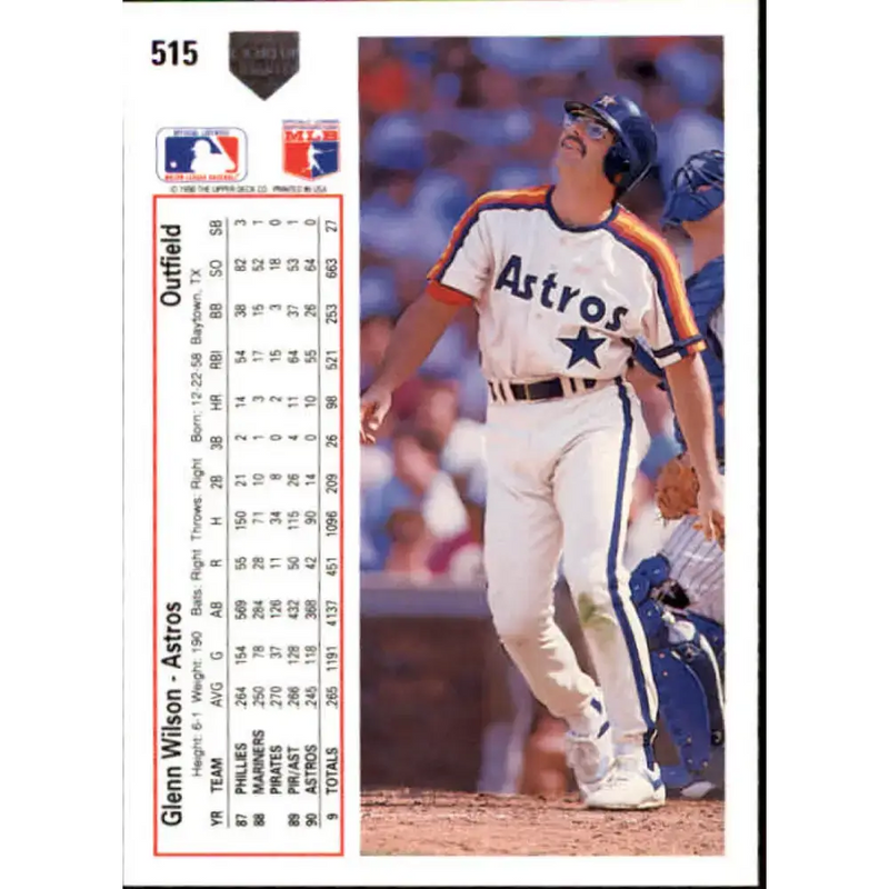 1991 Upper Deck #515 Glenn Wilson EX Excellent Houston Astros Baseball Card - Baseball Card Single