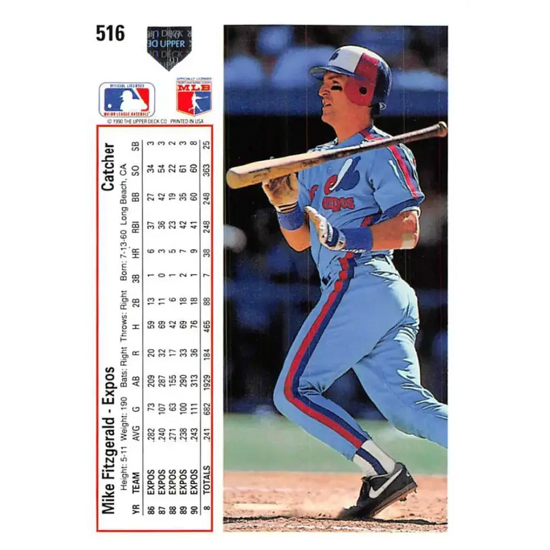 1991 Upper Deck #516 Mike Fitzgerald NM-MT Montreal Expos Baseball Card - Baseball Card Single