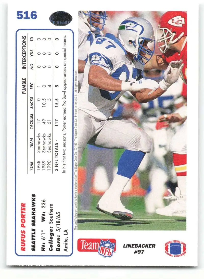 1991 Upper Deck #516 Rufus Porter NM-MT Seattle Seahawks Football Card - Football Card Single