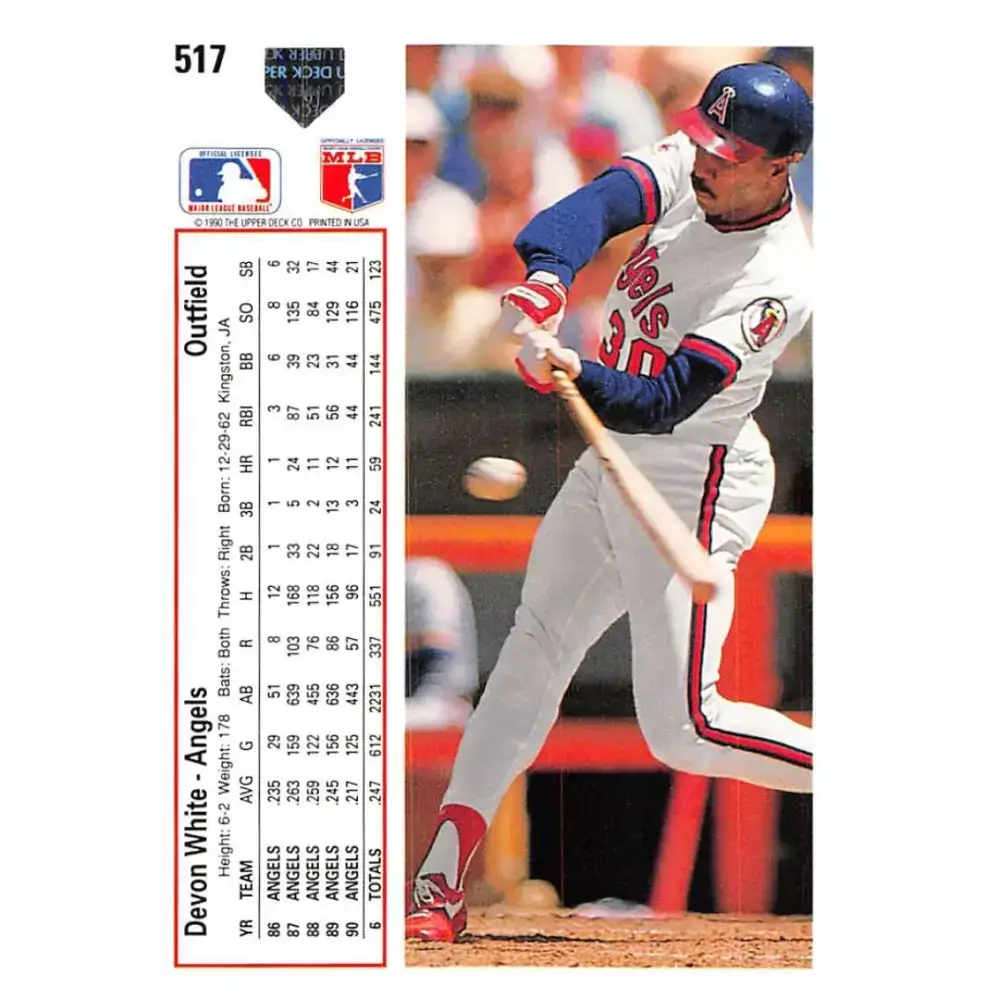 1991 Upper Deck #517 Devon White EX Excellent California Angels Baseball Card - Baseball Card Single