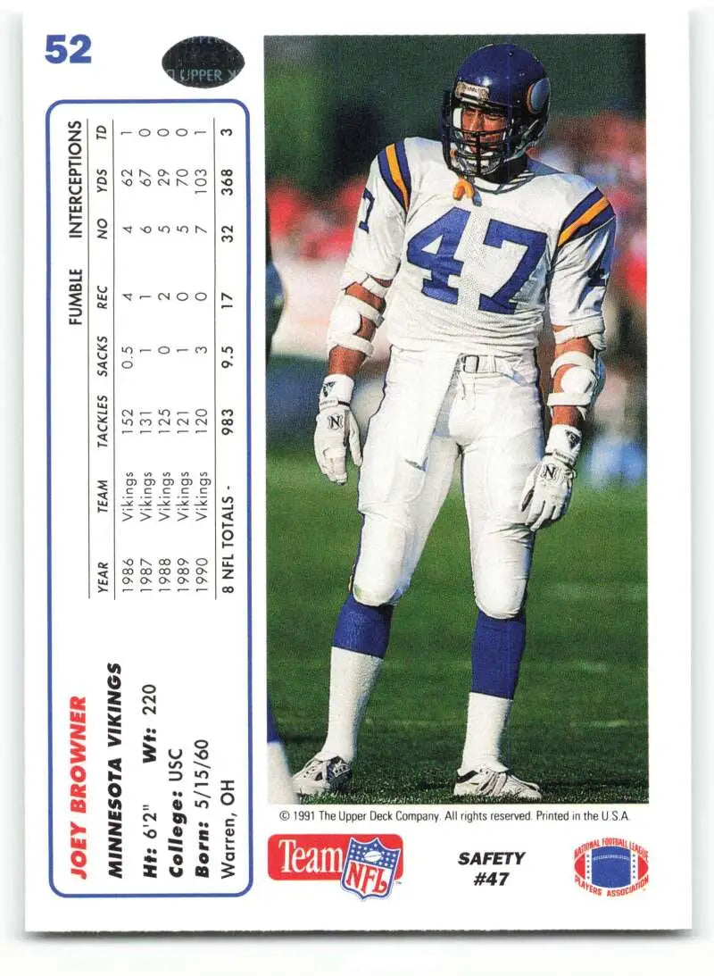 1991 Upper Deck #52 Joey Browner NM-MT Minnesota Vikings Football Card - Football Card Single