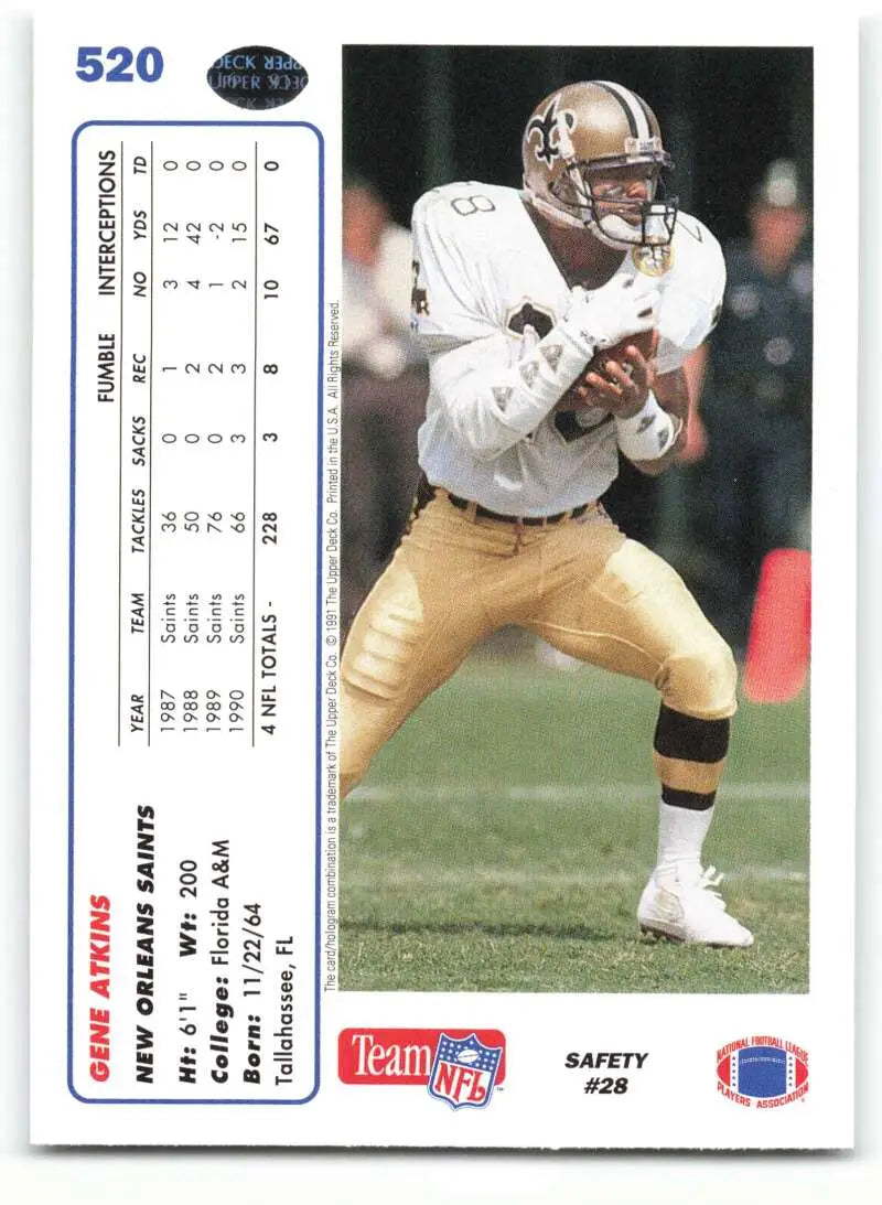 1991 Upper Deck #520 Gene Atkins NM-MT New Orleans Saints Football Card - Football Card Single