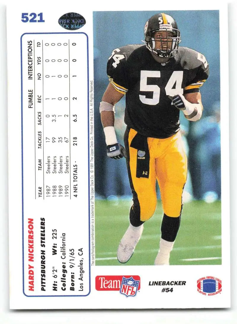 1991 Upper Deck #521 Hardy Nickerson NM-MT Pittsburgh Steelers Football Card - Football Card Single