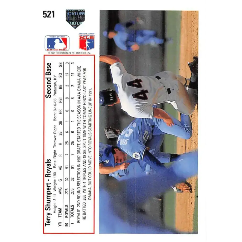 1991 Upper Deck #521 Terry Shumpert NM-MT Kansas City Royals Baseball Card - Baseball Card Single
