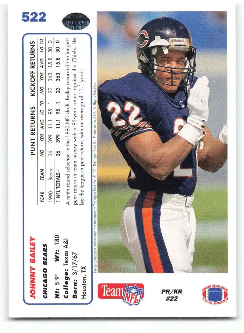 1991 Upper Deck #522 Johnny Bailey NM-MT Chicago Bears Football Card - Football Card Single