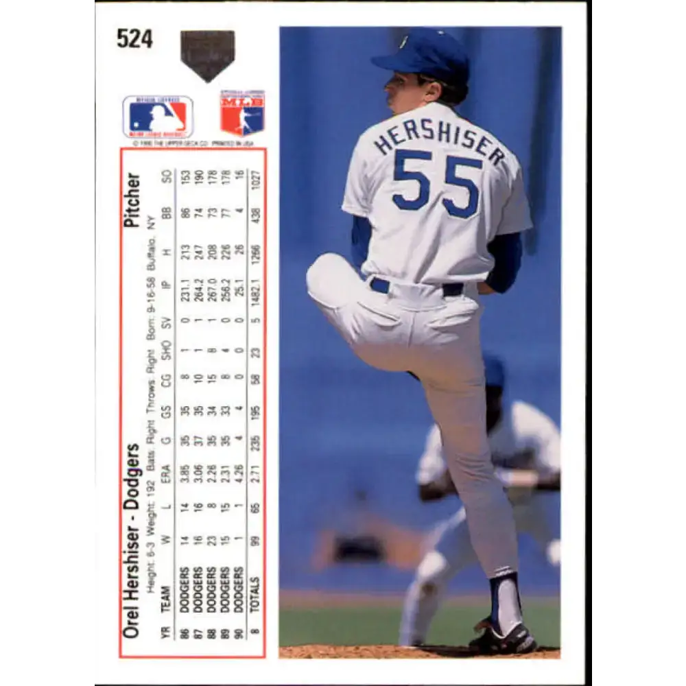 1991 Upper Deck #524 Orel Hershiser NM-MT Los Angeles Dodgers Baseball Card - Baseball Card Single