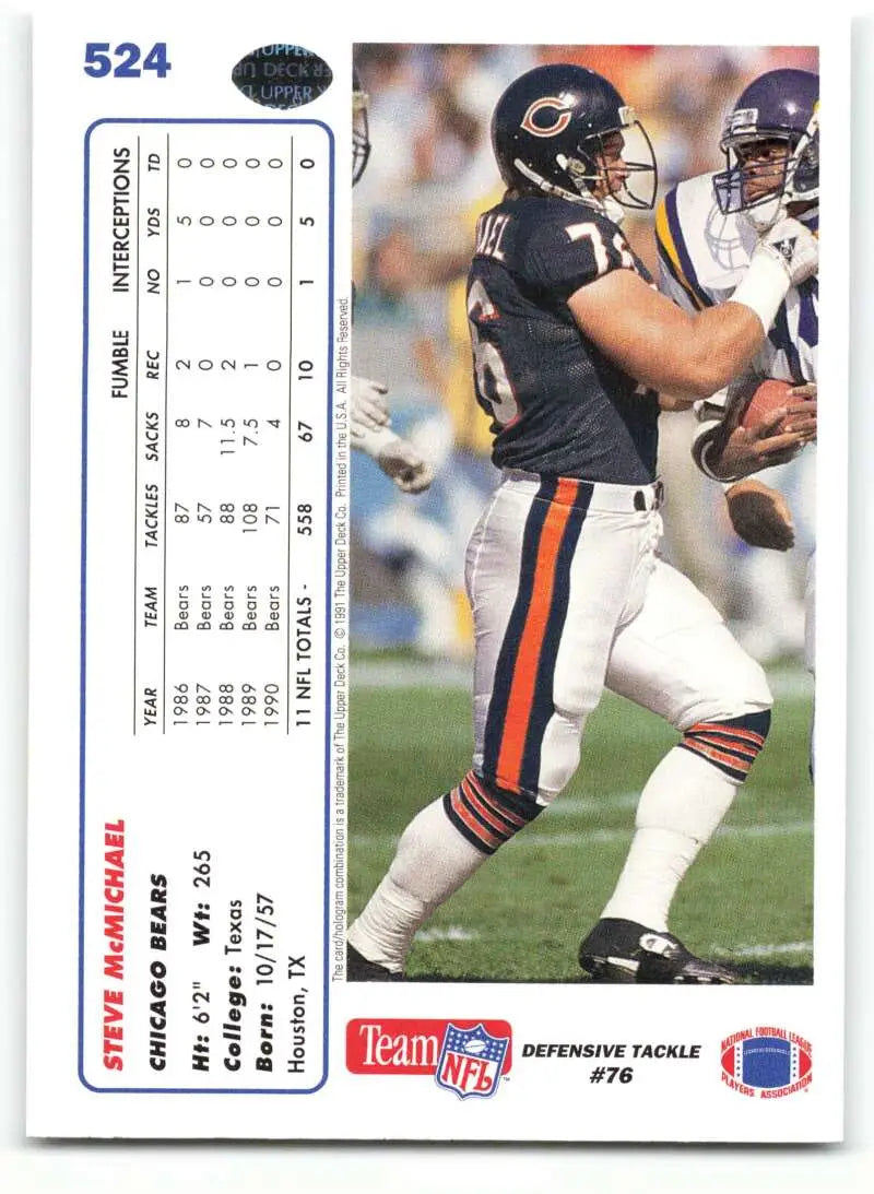 1991 Upper Deck #524 Steve McMichael NM-MT Chicago Bears Football Card - Football Card Single