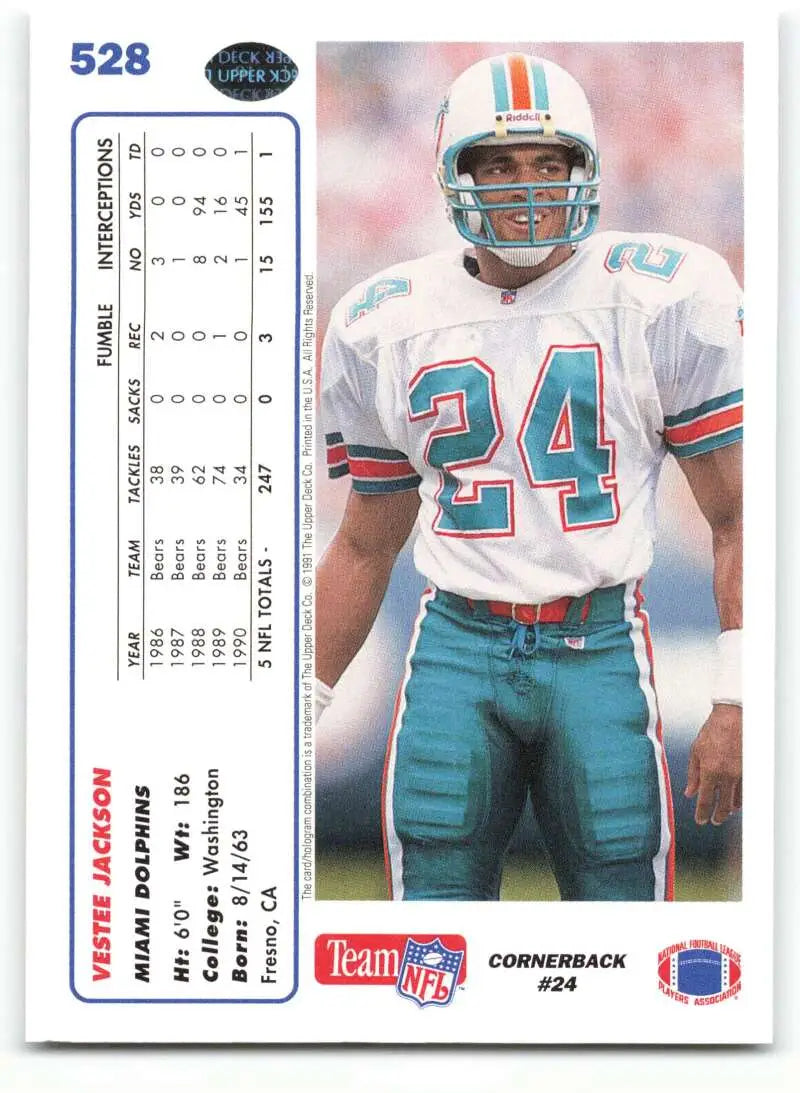 1991 Upper Deck #528 Vestee Jackson NM-MT Miami Dolphins Football Card - Football Card Single