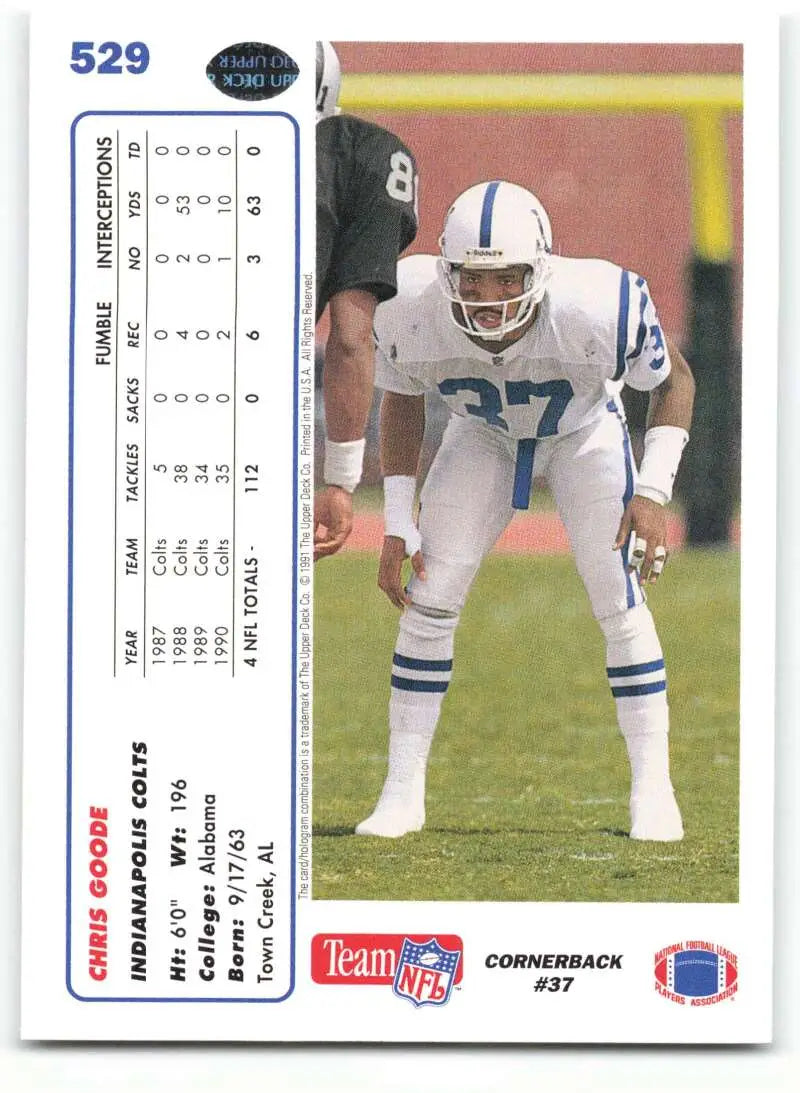 1991 Upper Deck #529 Chris Goode NM-MT Indianapolis Colts Football Card - Football Card Single