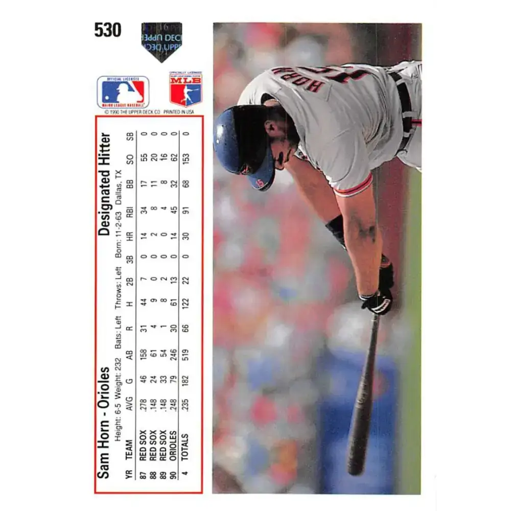 1991 Upper Deck #530 Sam Horn NM-MT Baltimore Orioles Baseball Card - Baseball Card Single