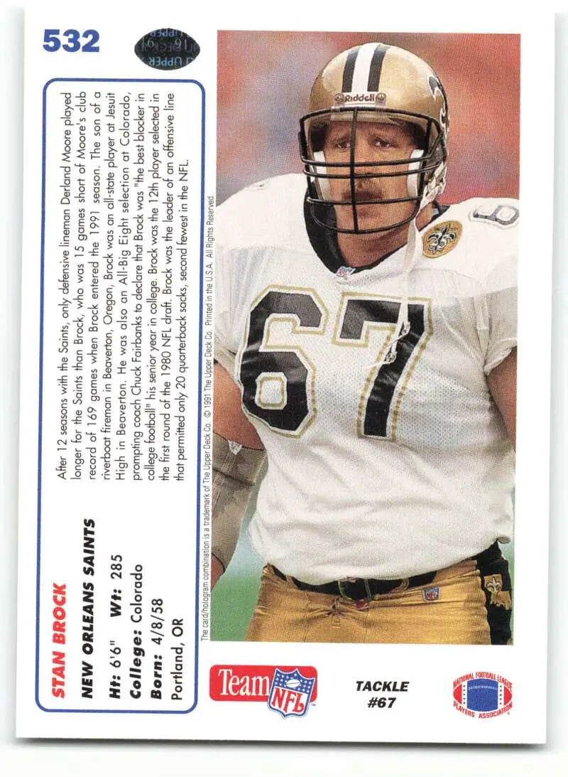 1991 Upper Deck #532 Stan Brock NM-MT New Orleans Saints Football Card - Football Card Single