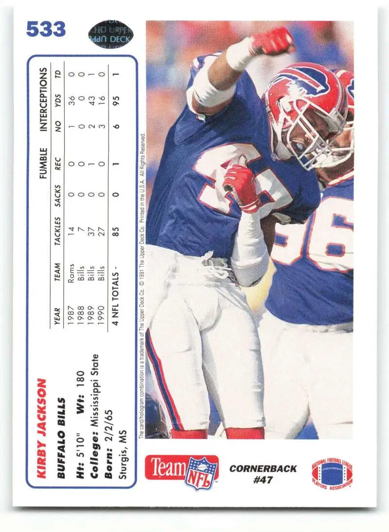 1991 Upper Deck #533 Kirby Jackson NM-MT RC Rookie Buffalo Bills Football Card - Football Card Single
