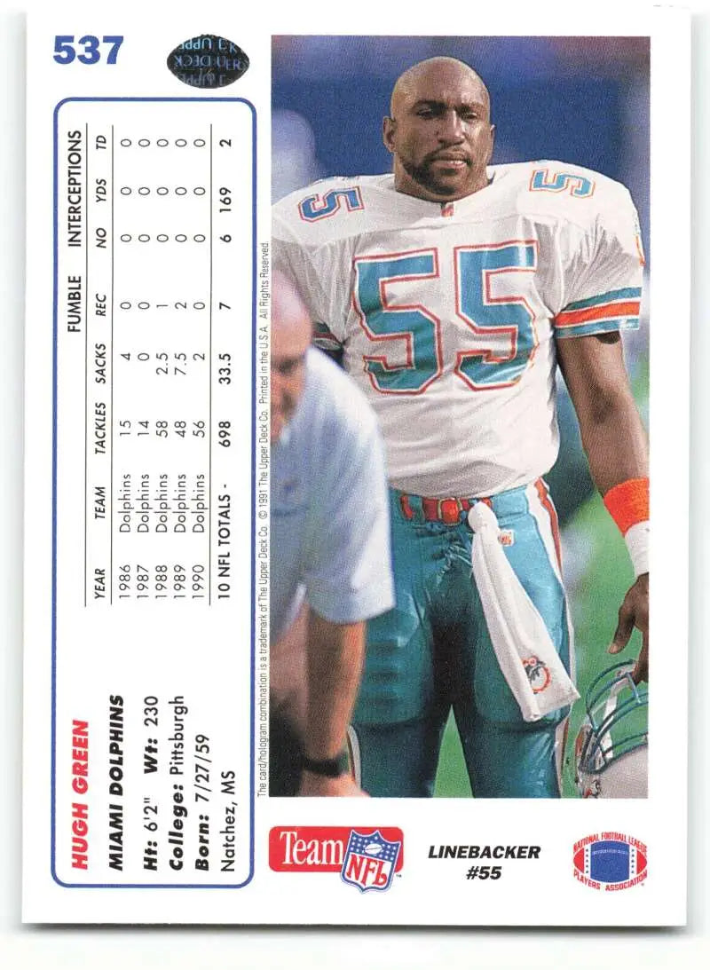 1991 Upper Deck #537 Hugh Green NM-MT Miami Dolphins Football Card - Football Card Single