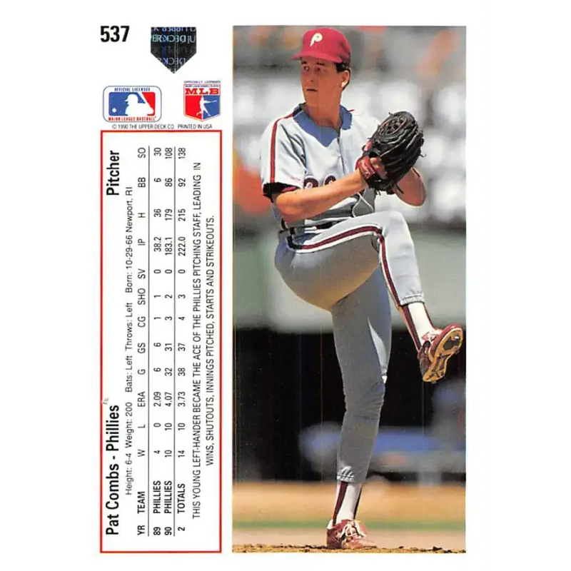 1991 Upper Deck #537 Pat Combs EX Excellent Philadelphia Phillies Baseball Card - Baseball Card Single