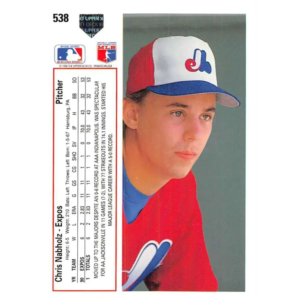 1991 Upper Deck #538 Chris Nabholz EX Excellent Montreal Expos Baseball Card
