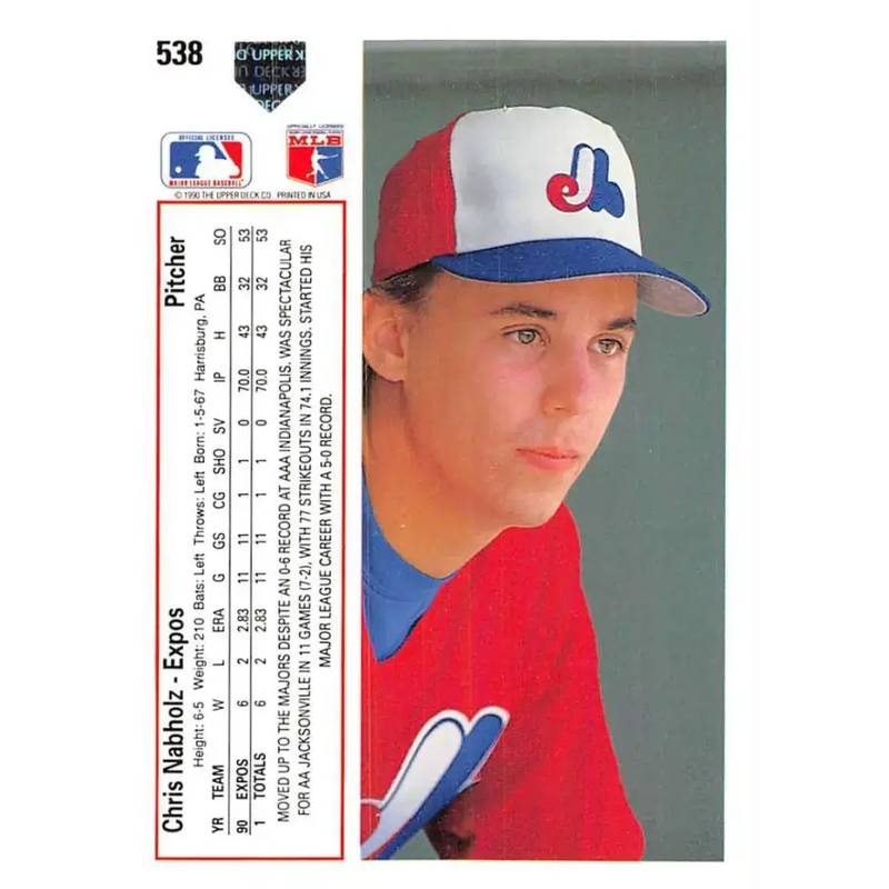 1991 Upper Deck #538 Chris Nabholz EX Excellent Montreal Expos Baseball Card