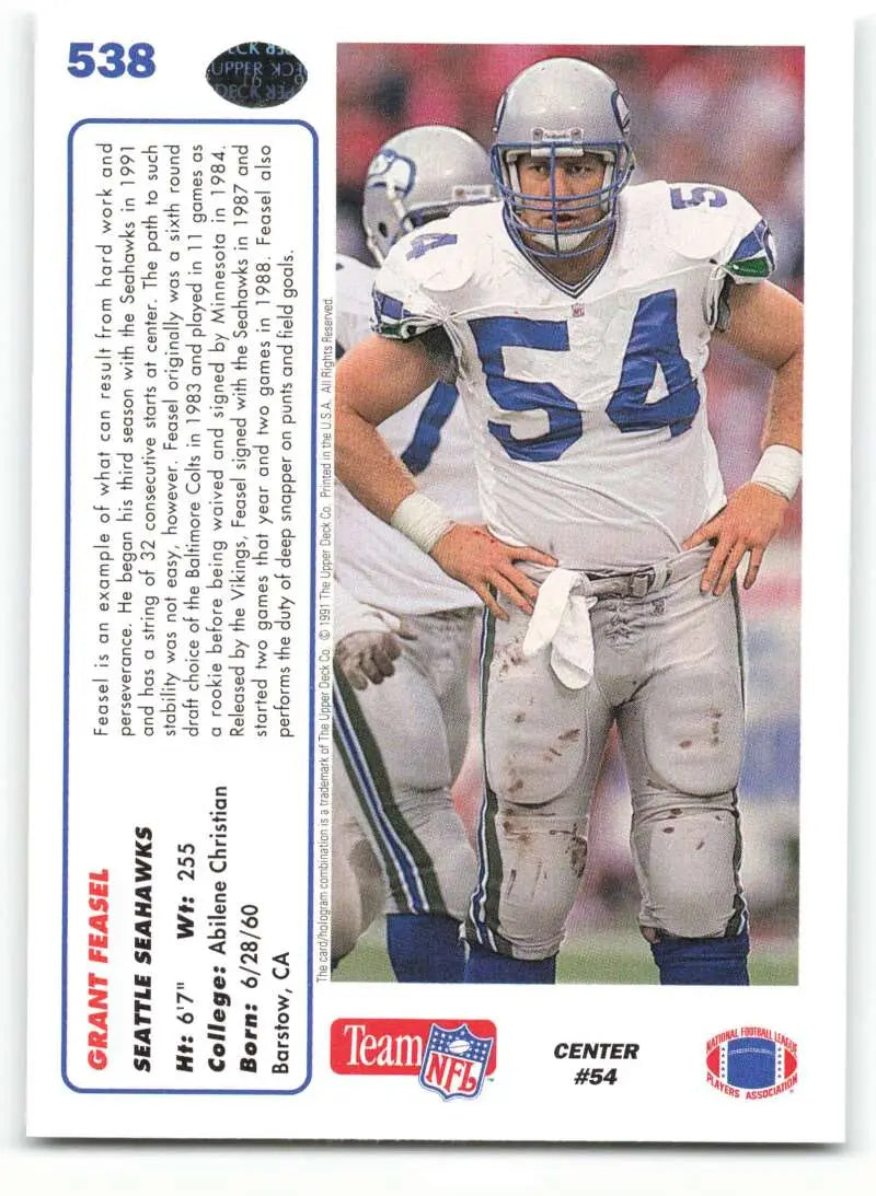 1991 Upper Deck #538 Grant Feasel NM-MT Seattle Seahawks Football Card - Football Card Single