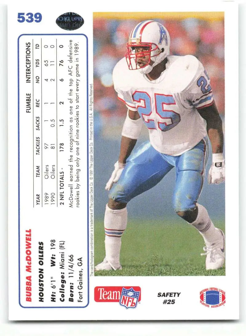 1991 Upper Deck #539 Bubba McDowell NM-MT Houston Oilers Football Card - Football Card Single